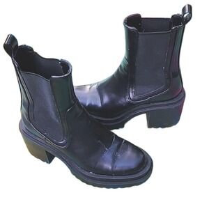 Zara Chelsea Boots Women (36) US 6Black Block Heel Lug Sole Chunky Grunge Edgy